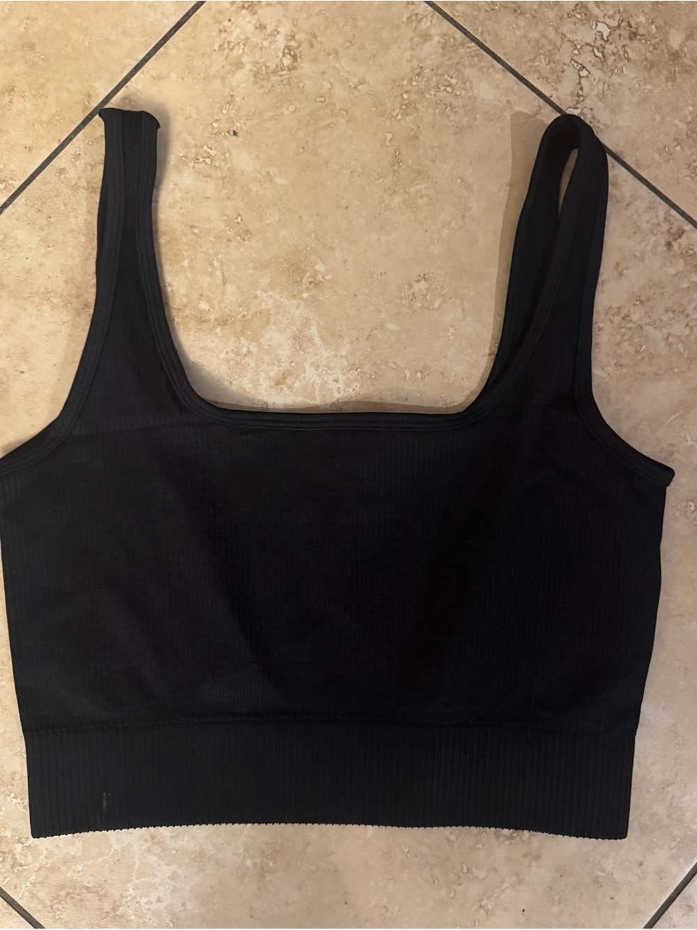 OQQ Black Ribbed Square-Neck Crop Top